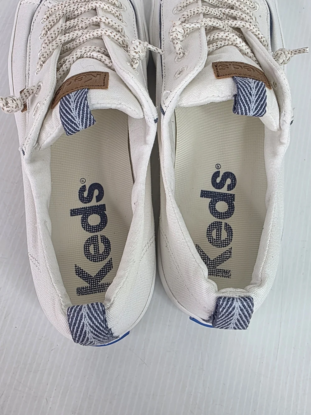 Keds Kickback White Canvas Sneakers with Blue Trim